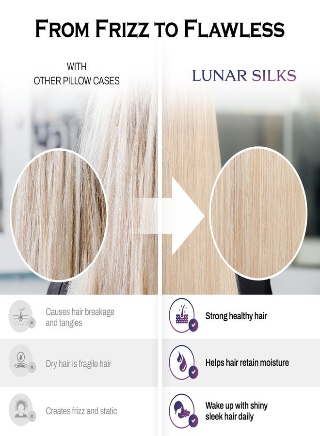 Lunar Silks لونار سيلكس، غطاء وسادة من حرير التوت الطبيعي النقي 100% من الدرجة 6A، 22 مومي (على كلا الجانبين) للشعر والبشرة - خالٍ من حب الشباب - قطعة واحدة في علبة هدايا (أزرق جليدي، مقاس كينج) - Image 2